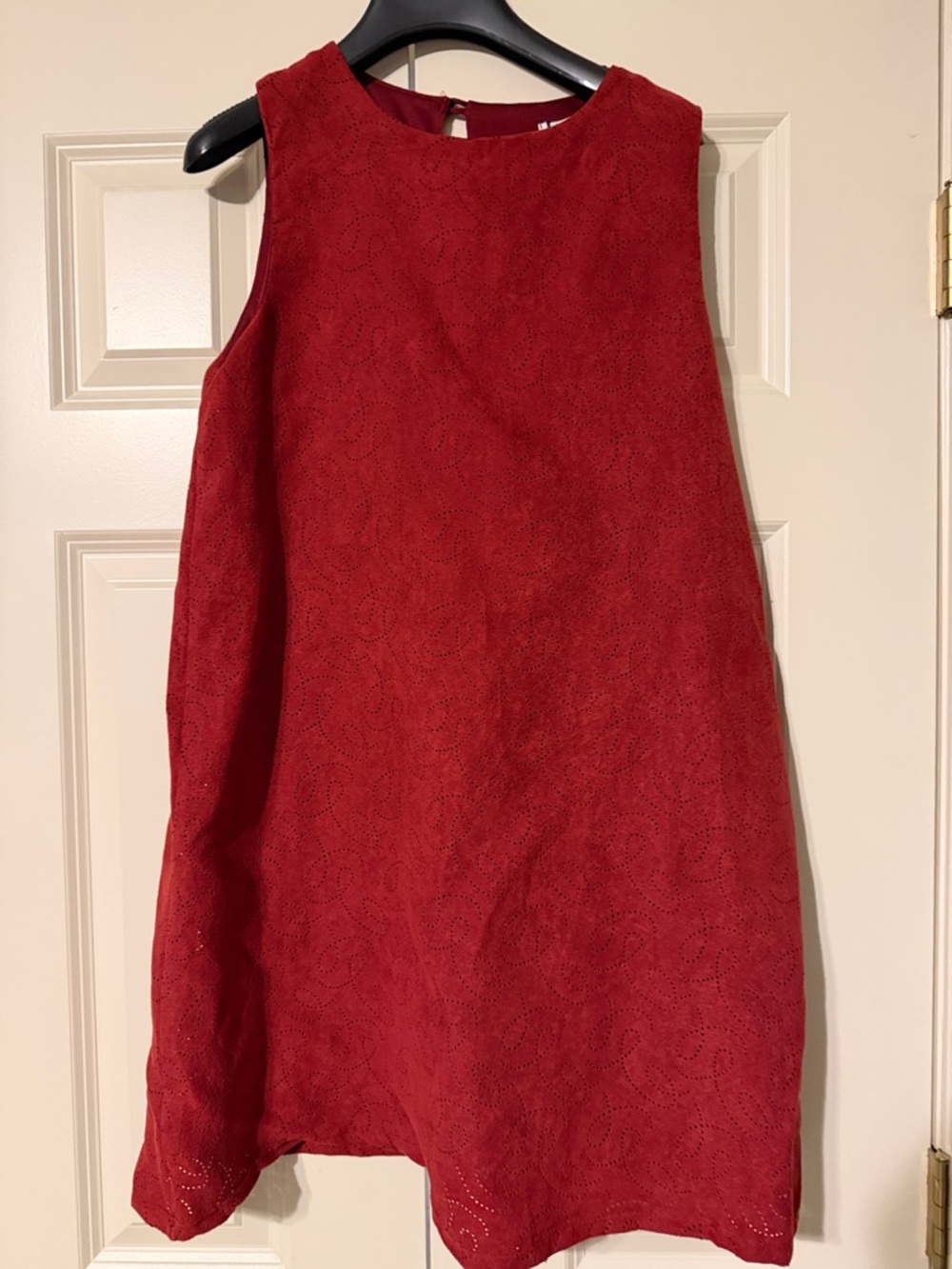 Red Sleeveless Eyelet Shift Dress